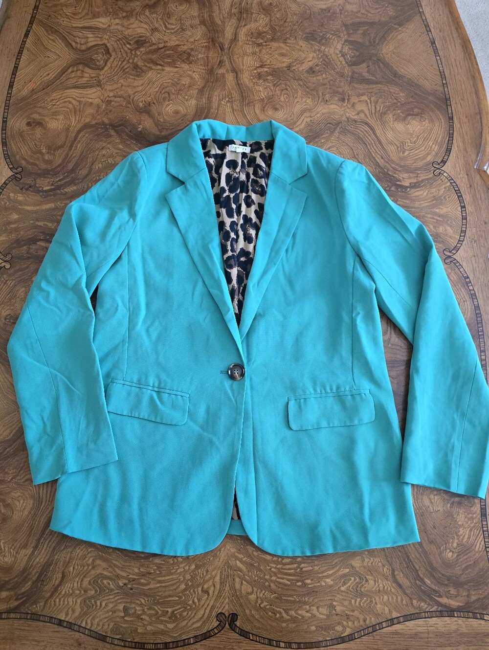 Jodifl Green Single Button Blazer with Leopard Print Lining Womens size S